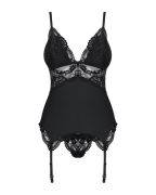 Корсет Obsessive 810-COR-1 з мереживом та пажами для панчох, чорний, S/M
