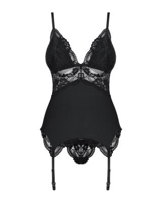 Корсет Obsessive 810-COR-1 с кружевом и пажами для чулок, черный, S/M