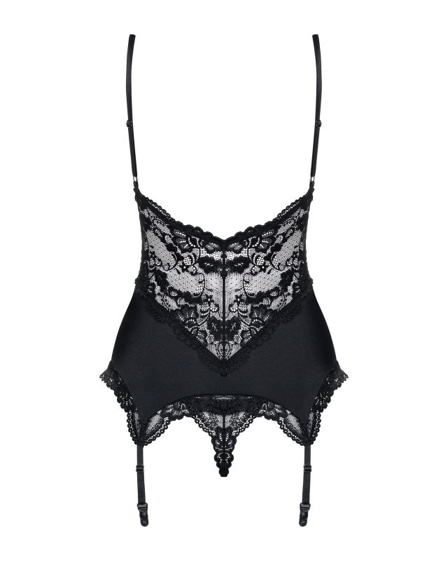 Корсет Obsessive 810-COR-1 з мереживом та пажами для панчох, чорний, S/M вид 5