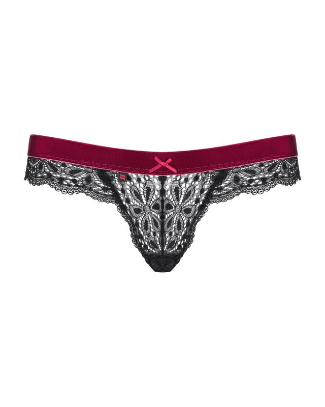 Стрінги ажурні Obsessive Rossita, чорний/бордовий, S/M вид 8