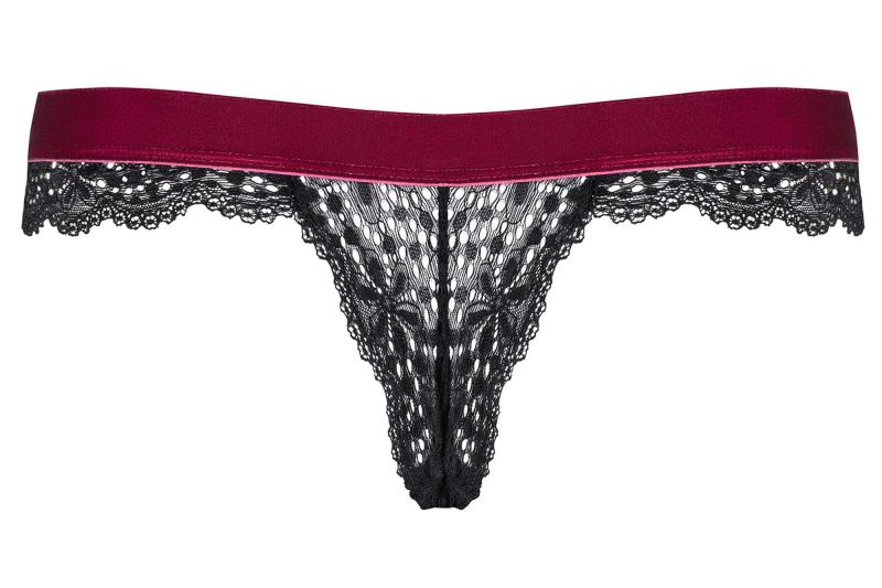 Стринги ажурные Obsessive Rossita, черный/бордовый, S/M вид 9