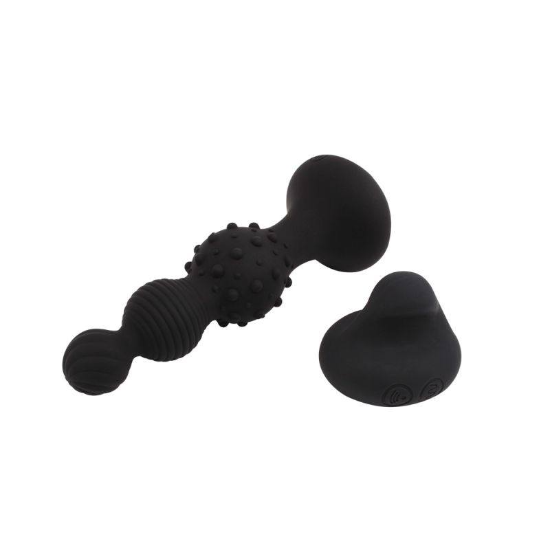 Анальна пробка з вібрацією у вигляді ялинки Chisa Breakout Pro Rocked Hip з різним рельєфом на ярусах, чорна вид 4