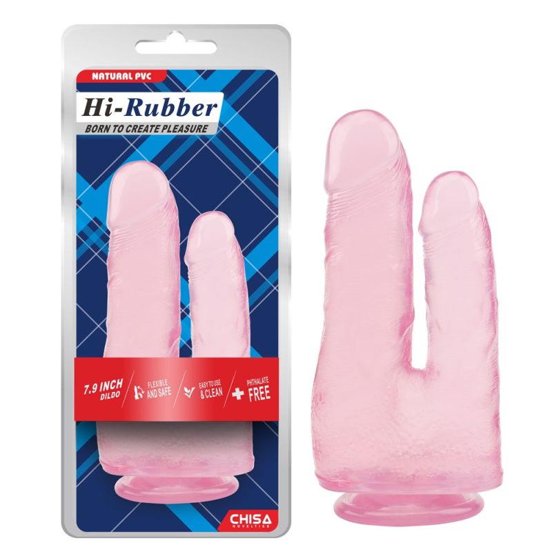 Фаллоимитатор двойной Chisa Hi-Rubber 7.9 на присоске, розовый вид 2
