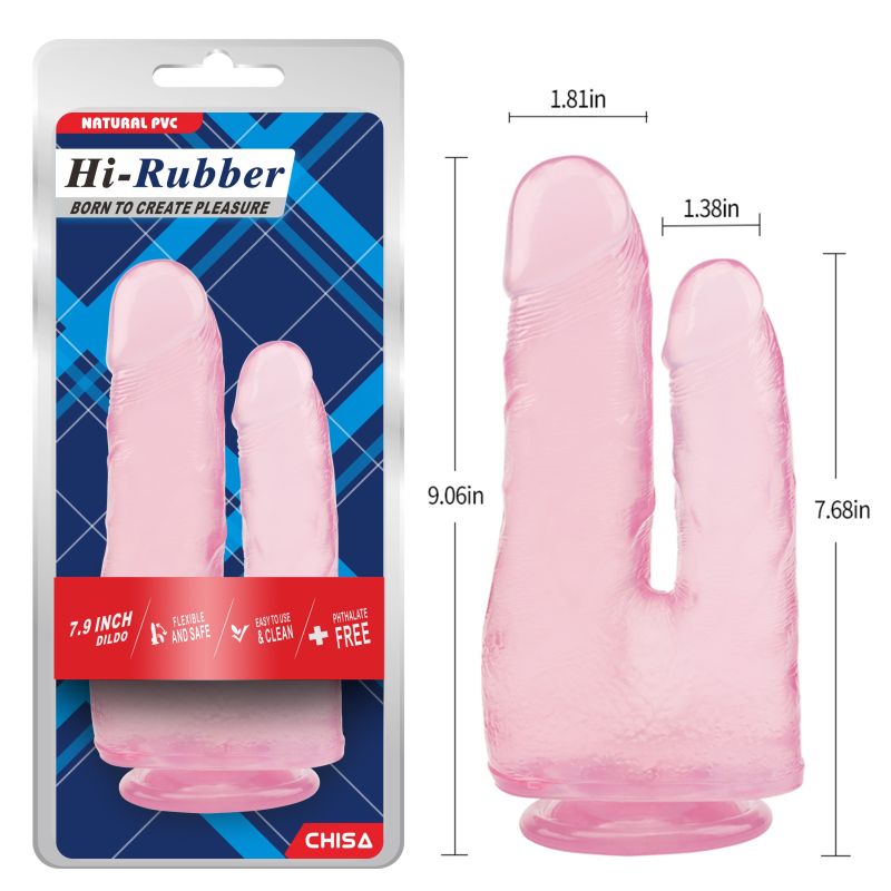 Фаллоимитатор двойной Chisa Hi-Rubber 7.9 на присоске, розовый вид 6