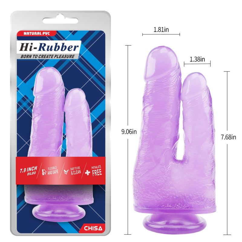 Фаллоимитатор двойной Chisa Hi-Rubberна присоске, фиолетовый вид 6