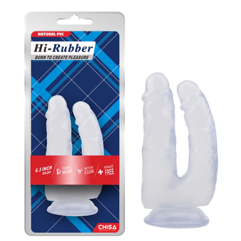 Фалоімітатор подвійний Chisa Hi-Rubber на присосці, прозорий вид 2