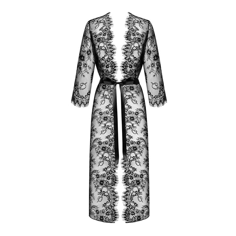 Пеньюар Obsessive Lashy полупрозрачный кружевной, черный, S/M вид 5