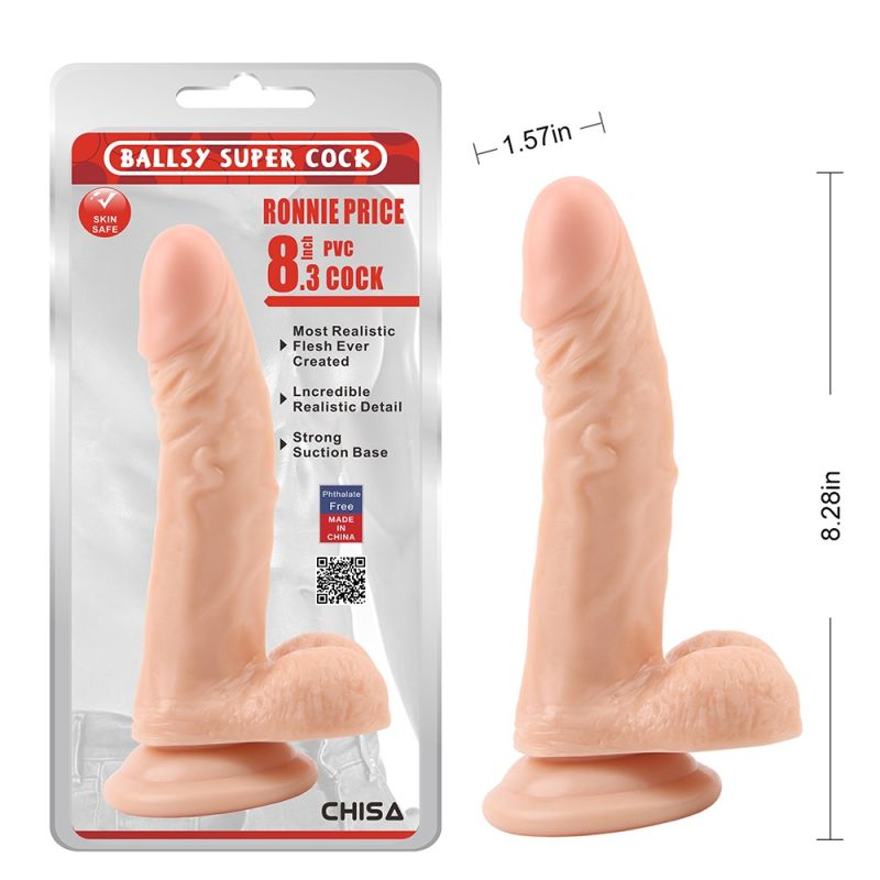 Фалоімітатор реалістичний Chisa Ballsy Super Cock 8.3 з мошонкою, на присосці, бежевий вид 2