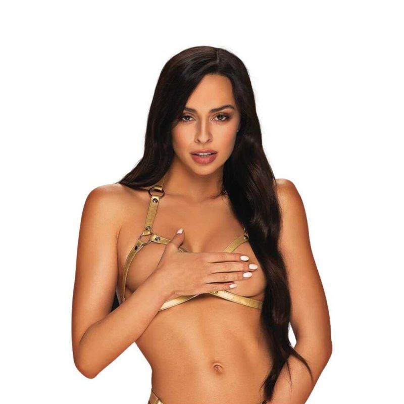 Бюстгальтер-портупея Obsessive A765 S/M/L Золотий вид 2