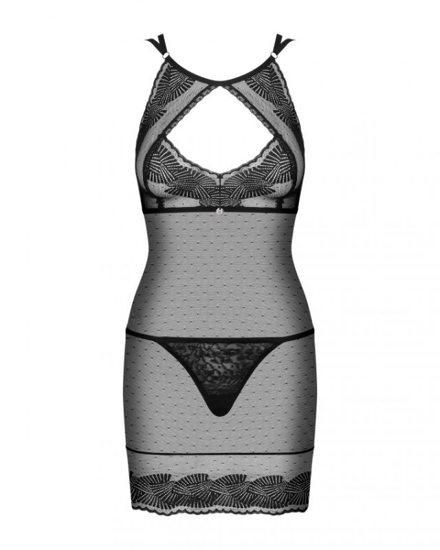 Сорочка кружевная Obsessive Allastia chemise & thong black S/M вид 6
