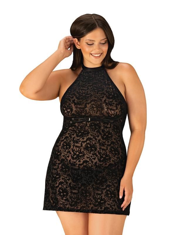 Рубашка з трусиками Obsessive Softily chemise 2XL/3XL Чорний вид 2