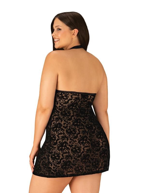 Рубашка з трусиками Obsessive Softily chemise 2XL/3XL Чорний вид 3