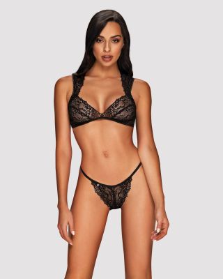 Комплект кружевного белья Obsessive Elisetta, черный, S/M