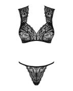 Комплект кружевного белья Obsessive Elisetta, черный, S/M