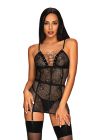 Сорочка в сеточку Obsessive Basitta со шнуровкой, черный, S/M вид 2