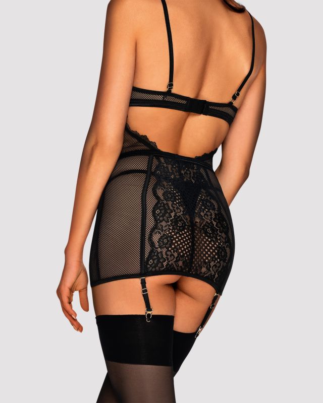 Сорочка в сеточку Obsessive Basitta со шнуровкой, черный, S/M вид 4