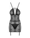 Сорочка в сеточку Obsessive Basitta со шнуровкой, черный, S/M
