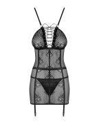 Сорочка в сіточку Obsessive Basitta зі шнурівкою, чорний, S/M