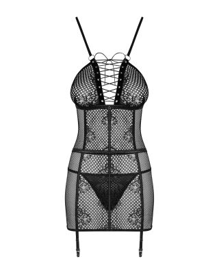 Сорочка в сіточку Obsessive Basitta зі шнурівкою, чорний, S/M