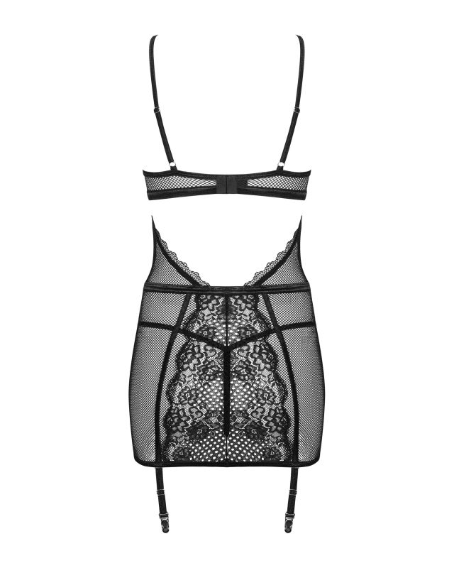 Сорочка в сеточку Obsessive Basitta со шнуровкой, черный, S/M вид 8