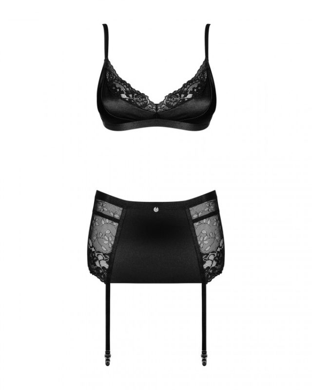 Комплект з широким поясом для панчох Obsessive Blanita garter belt S/M Чорний вид 6