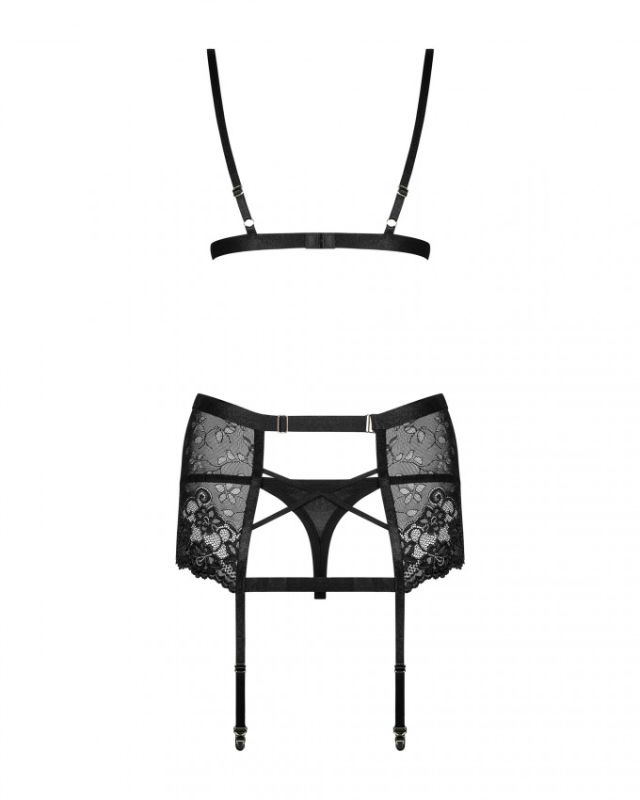 Комплект з широким поясом для панчох Obsessive Blanita garter belt S/M Чорний вид 7