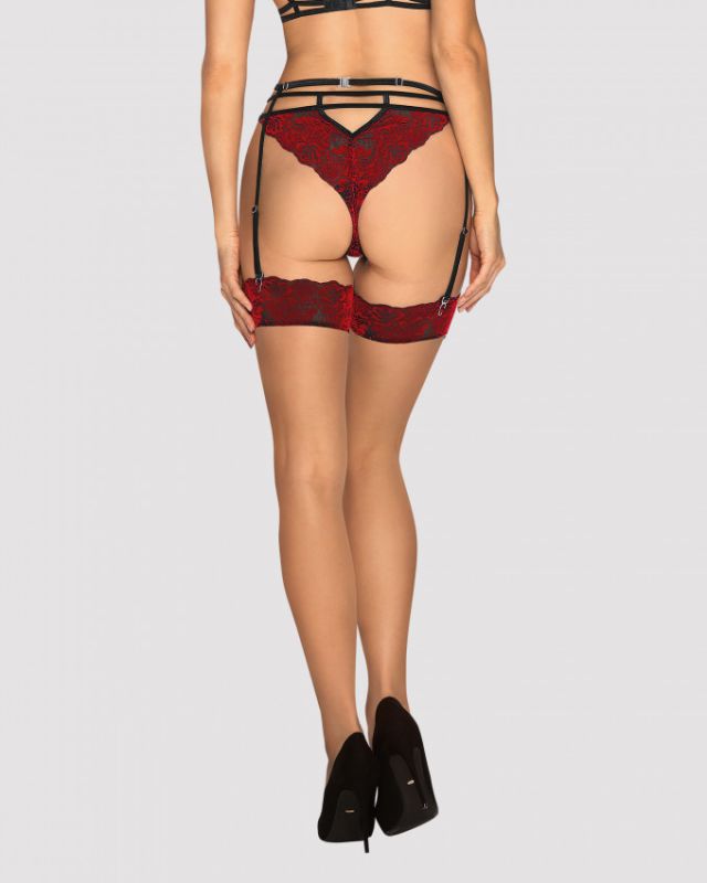 Панчохи під пояс із оксамитовою коронкою Obsessive Sugestina L/XL Natural/red вид 3