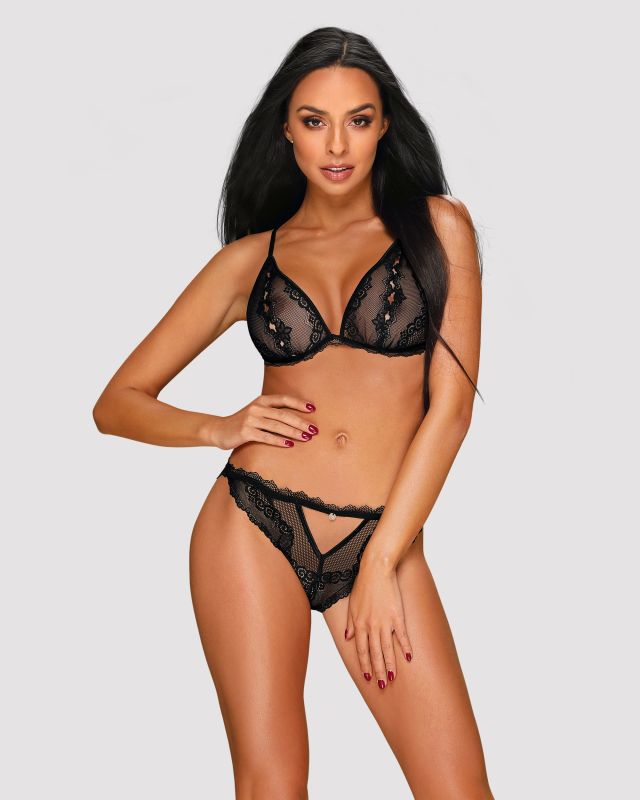 Сексуальний комплект із відкритими сосками Obsessive Millagro 2-pcs set black S/M вид 2