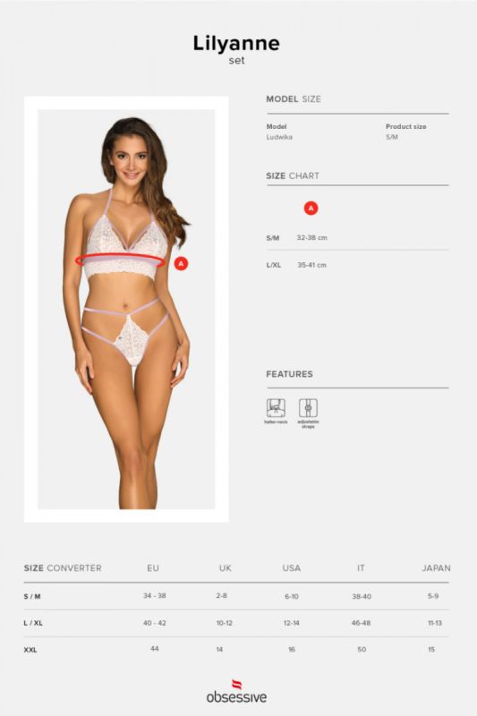 Еротичний комплект мереживний Obsessive Lilyanne 2-pcs set white S/M вид 5