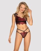 Комплект мереживної білизни, Obsessive Redessia, червоний, S/M