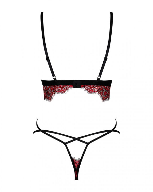 Комплект белья кружевной, Obsessive Redessia, красный, S/M вид 5