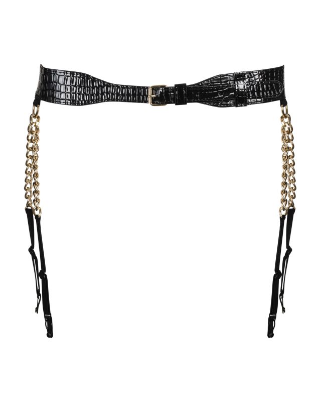 Пояс для чулок из экокожи Obsessive A767, черный, размер S/M/L вид 7