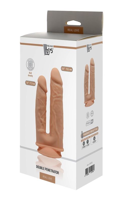 Фаллоимитатор двойной на присоске Dream ToysReal Love, термоактивный, бежевый вид 3