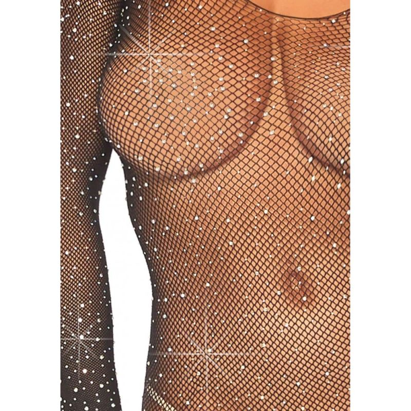 Боді з рукавами в сіточку зі стразами Leg Avenue Fishnet sleeved bodystocking O/S вид 7
