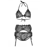 Сексуальний комплект мереживний з поясом для панчіх, зі стразами Leg Avenue Rhinestone чорний