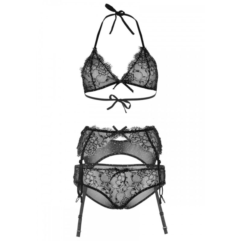 Сексуальный комплект кружевной с поясом для чулок, со стразами Leg Avenue Rhinestone черный вид 5