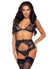 Сексуальный комплект кружевной с поясом для чулок, со стразами Leg Avenue Rhinestone черный вид 7