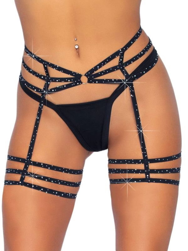 Пояс для панчіх One Size Spice It Up Garter Belt від Rhinestone Leg Avenue, зі стразами, чорний вид 3