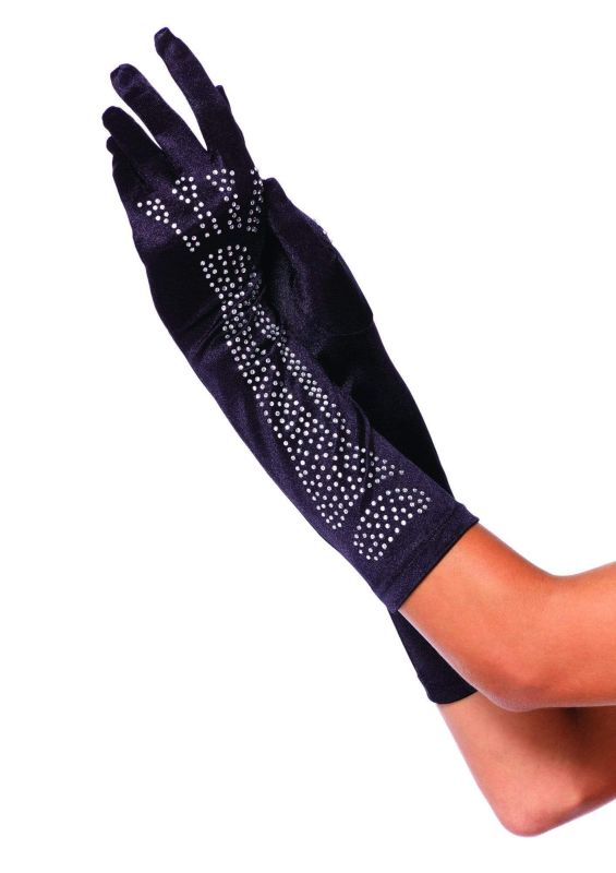 Рукавички зі стразами Skeleton Bone Elbow Length Gloves від Rhinestone Leg Avenue, чорні O\S вид 2