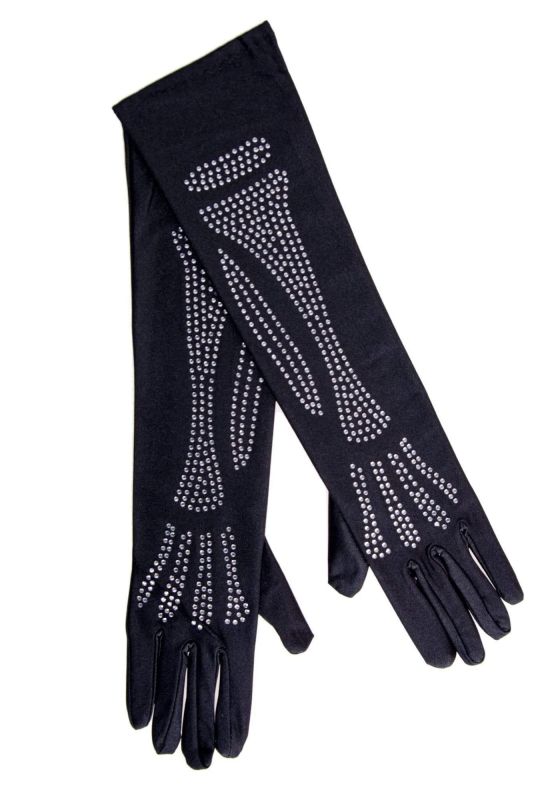 Перчатки со стразами Skeleton Bone Elbow Length Gloves от Rhinestone Leg Avenue, черные O\S вид 3