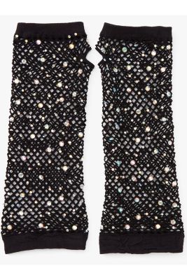Перчатки в сетку со стразами One SIze Fishnet Arm Warmers Gloves от Leg Avenue Rhinestone, черные