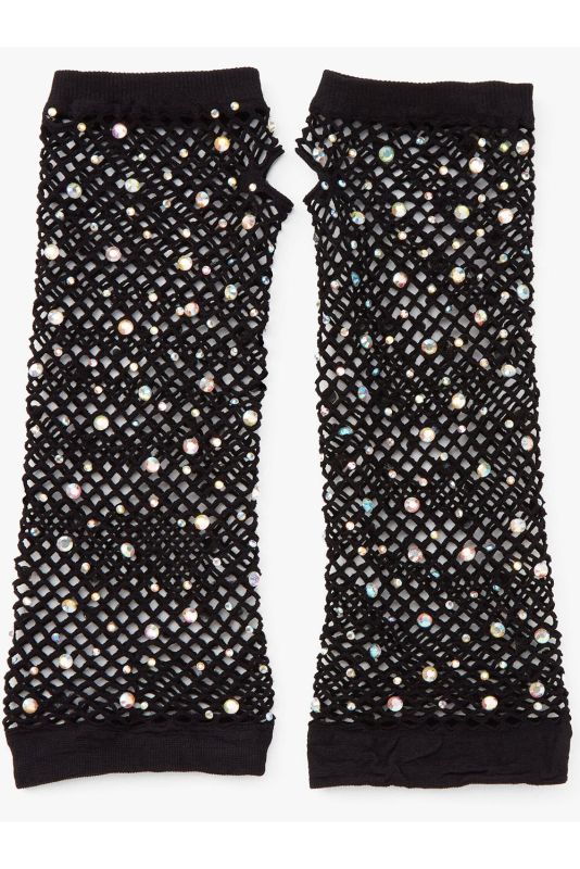 Рукавички в сітку із стразами One SIze Fishnet Arm Warmers Gloves від Leg Avenue Rhinestone, чорні вид 6
