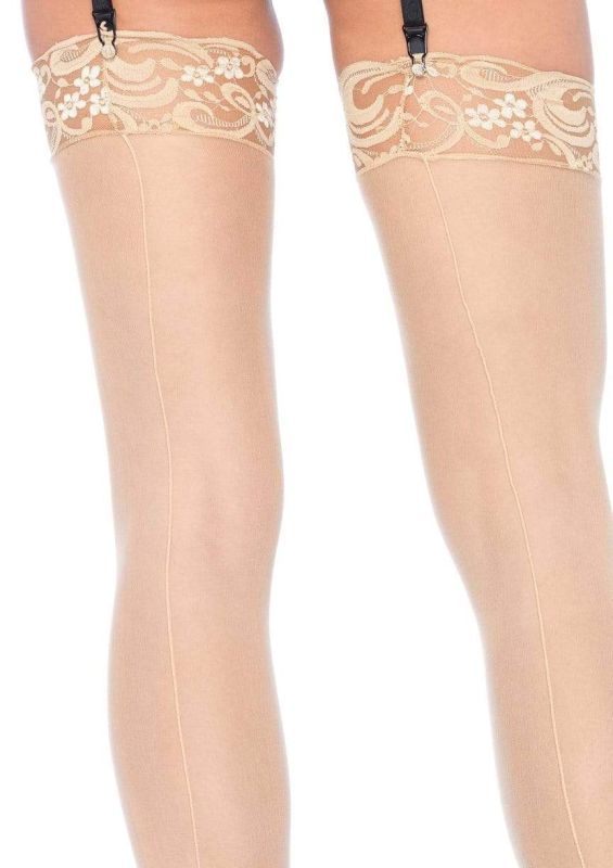 Чулки с кружевной коронкой One Size Nuna Sheer Thigh High Stockings от Leg Avenue, бежевые вид 3