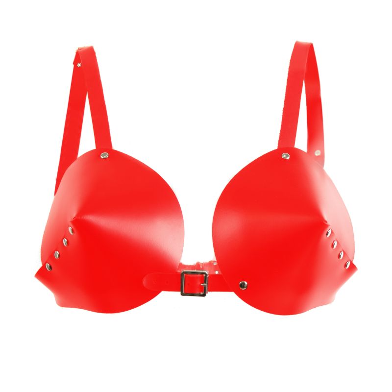 Бюстгалтер - конус "L27" RED, экокожа, ручная работа, красный вид 5