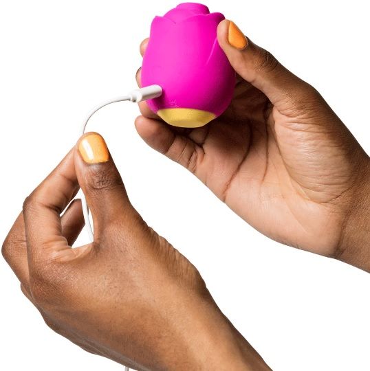 Перезаряжаемый вакуумный клиторальный стимулятор Romp Rose в виде бутона розы, розовый вид 8