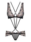 Мереживне боді Obsessive 873-SEA-1 з візерунками, чорний, S/M