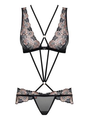 Мереживне боді Obsessive 873-SEA-1 з візерунками, чорний, S/M