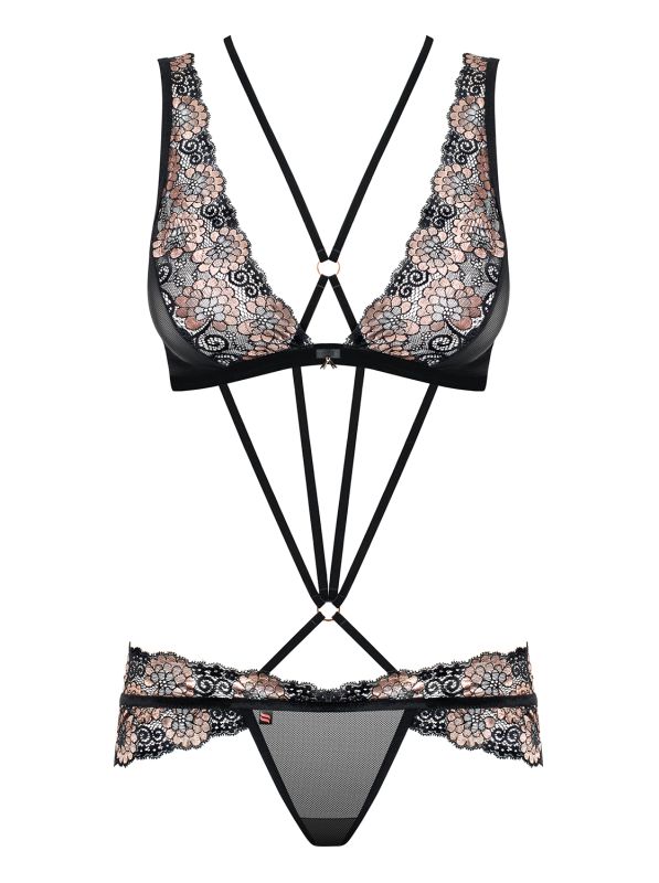 Мереживне боді Obsessive 873-SEA-1 з візерунками, чорний, S/M вид 7