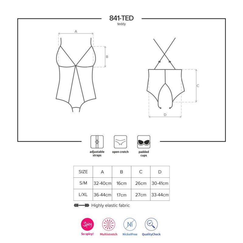 Боді із прозорої сіточки Obsessive 841-TED-1 з відкритим доступом, чорний, S/M вид 8