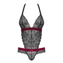 Боди кружевное с открытой спиной Obsessive Rossita, черный, S/M